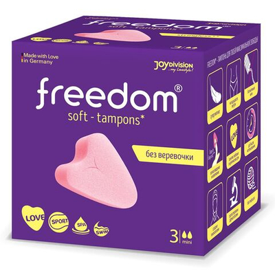 Женские гигиенические тампоны без веревочки FREEDOM mini - 3 шт. (Цвет: розовый)