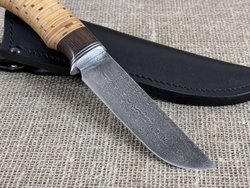 Нож "Охотник", дамасская сталь, рукоять наборная береста / венге