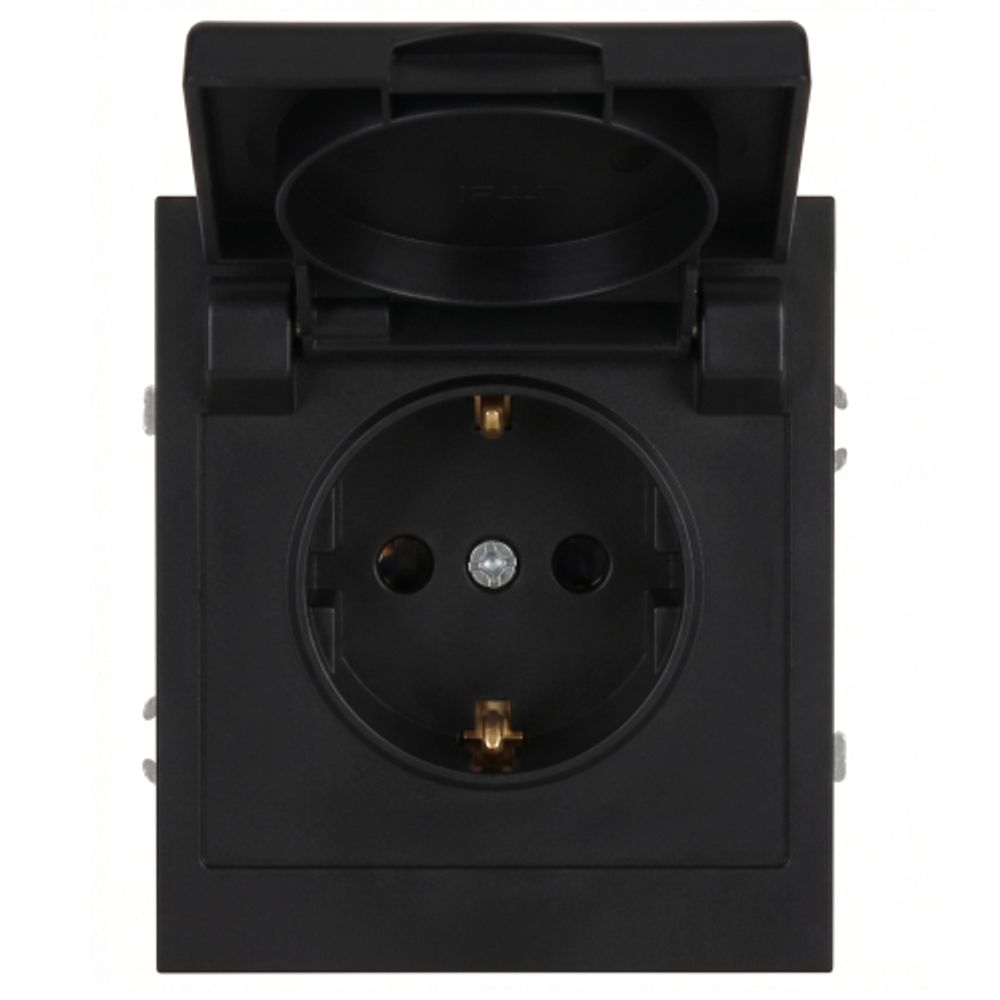 Розетка ЭРА Arktik 16-2103-05 с заземлением 2P+E Schuko со шторками с крышкой 16А-250В антрацит | Эра Arktik