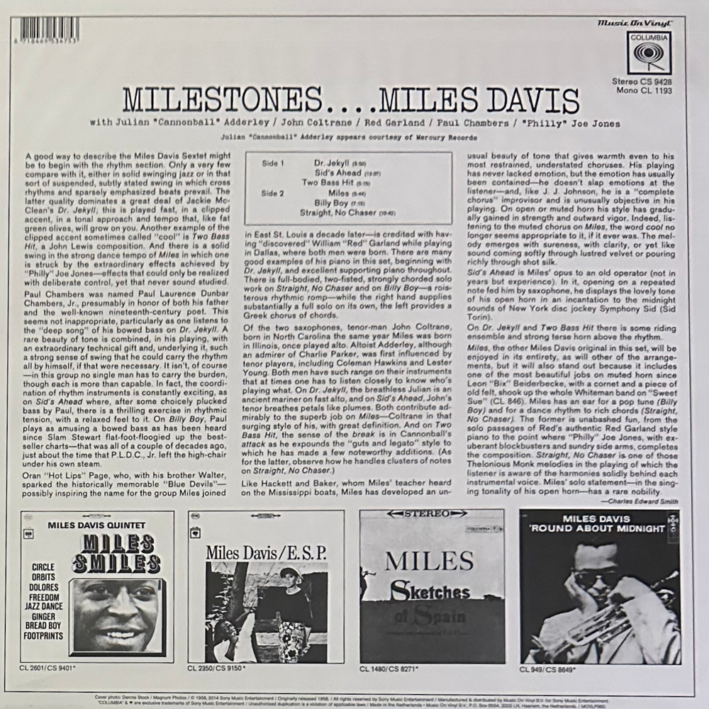 Miles Davis ‎– Milestones (Голландия 2014г.)