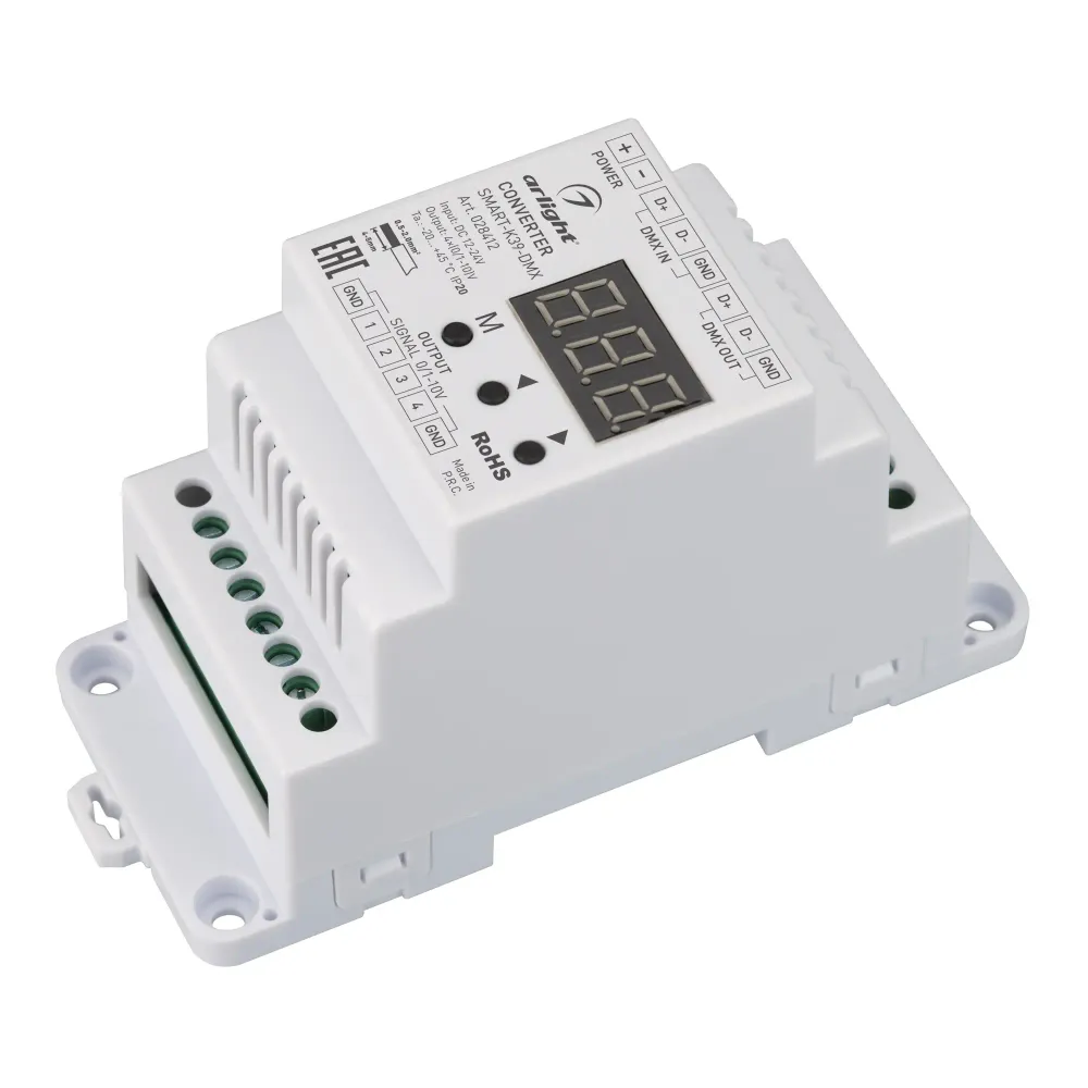 Конвертер SMART-K39-DMX (12-24V, 0/1-10V, DIN) (Arlight, Металл) Конвертер SMART-K39-DMX (12-24V, 0/1-10V, DIN) (Arlight, Металл)