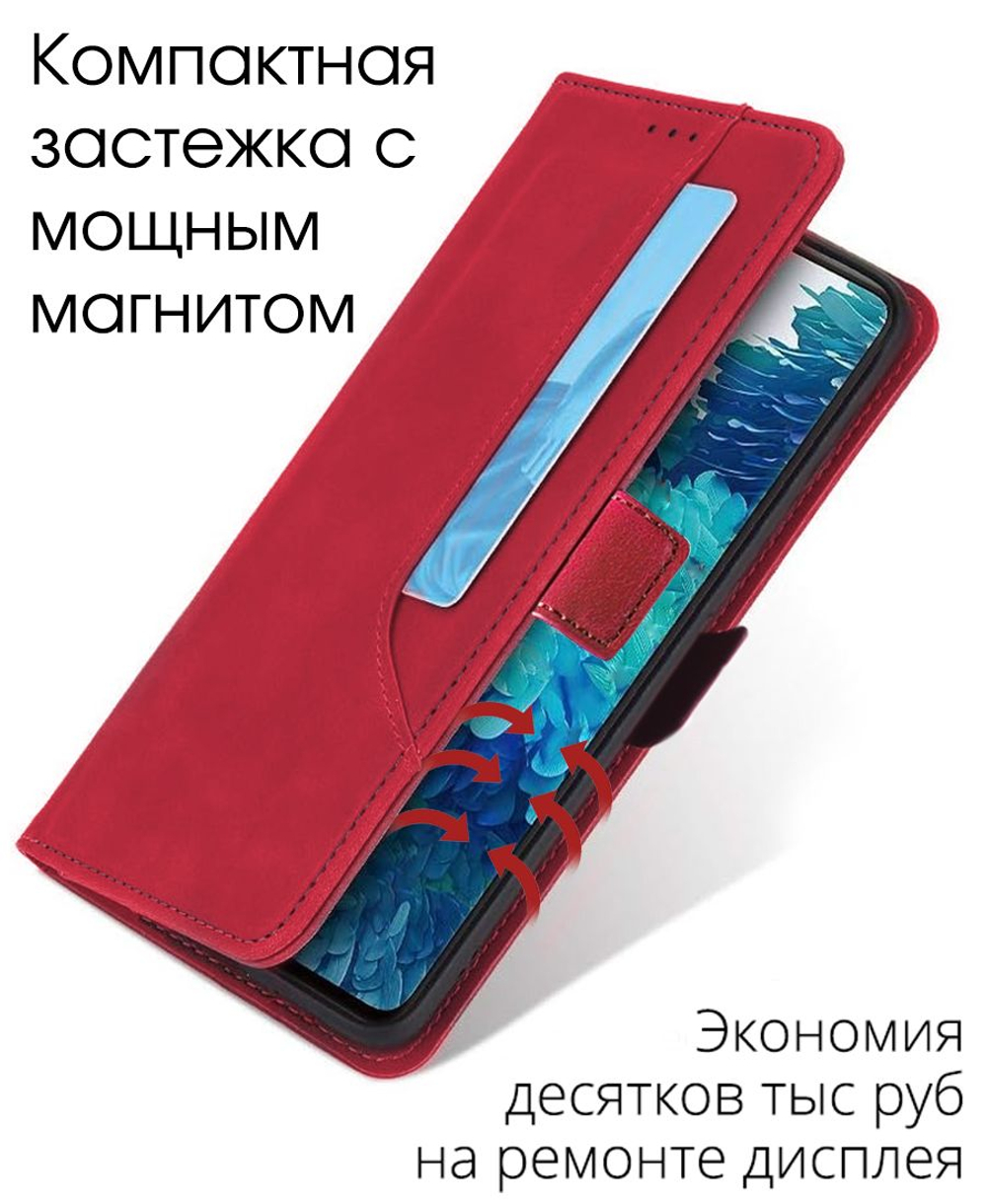 Стильный чехол-книжка из кожи для XIAOMI POCO X3/ X3 PRO/ X3 NFC с отделом для наличных, 3 слотами для карт и подставкой
