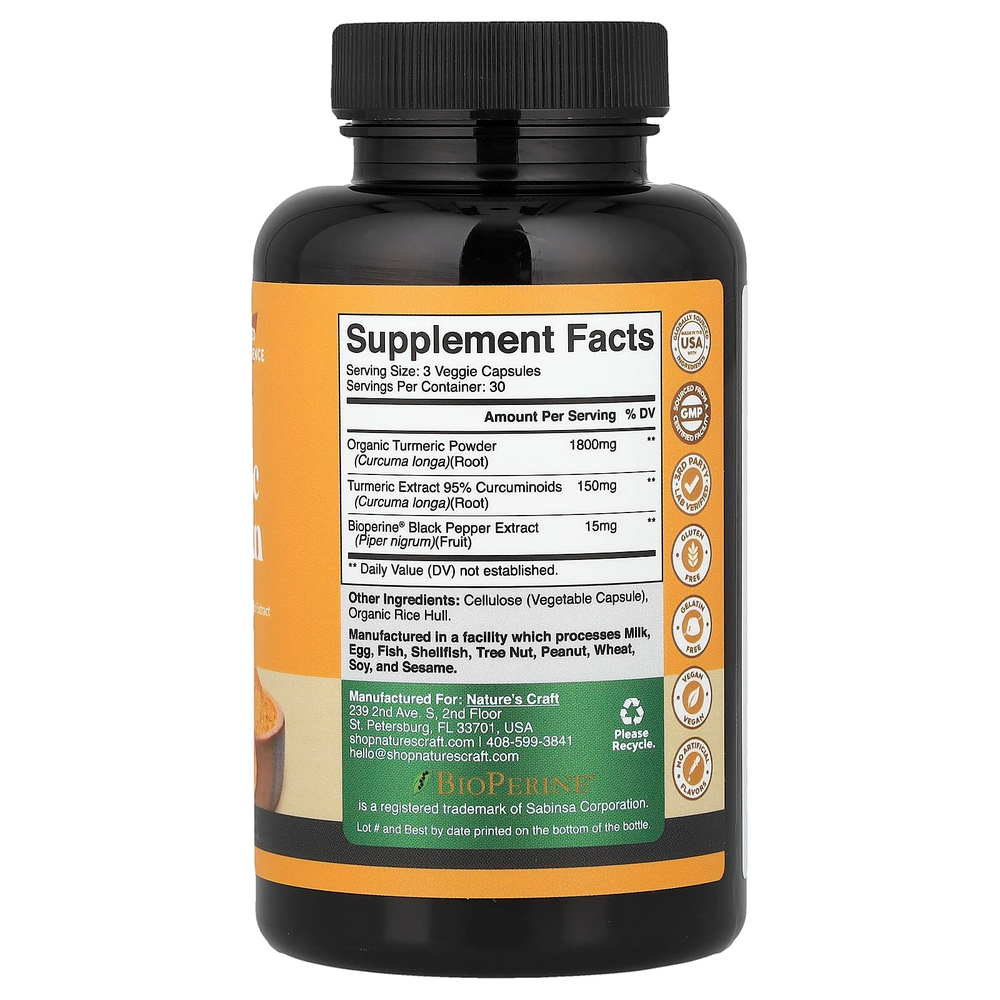 Nature's Craft, Куркума с BioPerine®, 90 капсул