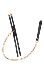 Черный ошейник PREMIUM COLLAR LEASH SET с золотистым поводком (Цвет: черный с золотистым)