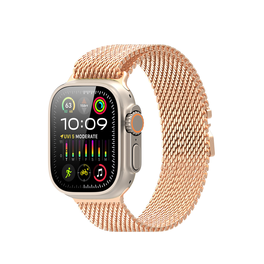 Ремешок из нержавеющей стали золотистого цвета для смарт часов Apple Watch 38, 40, 41 и 42мм, серия Milanese Air Series (миланская петля) от Dux Ducis
