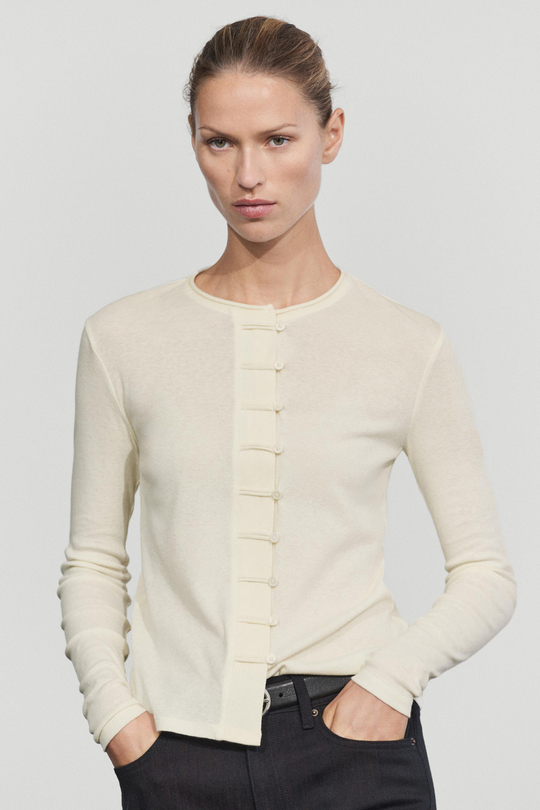 Massimo Dutti Футболка из смесового хлопка с пуговицами, натуральный/кремовый