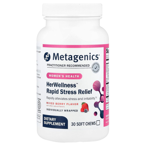 Metagenics, HerWellness™, средство для быстрого снятия стресса, со вкусом ягодного ассорти, 30 жевательных таблеток