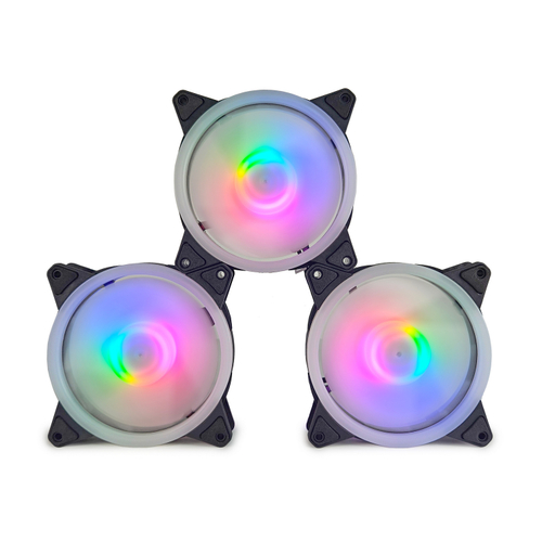Комплект из 3 вентиляторов ТЕСЛА (TESLA) RGB120-DB3, 120мм, 3-pin+Molex, черный-белый/FRGB, 1200rpm, 38CFM, 21дБ, антивибропрокладки (TSL-120-DB3)