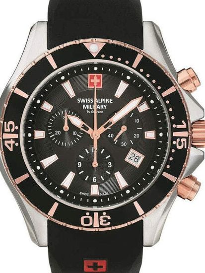 С ремешком Мужские наручные часы с черным силиконовым ремешком Swiss Alpine Military 7040.9856 chronograph 44mm 10ATM