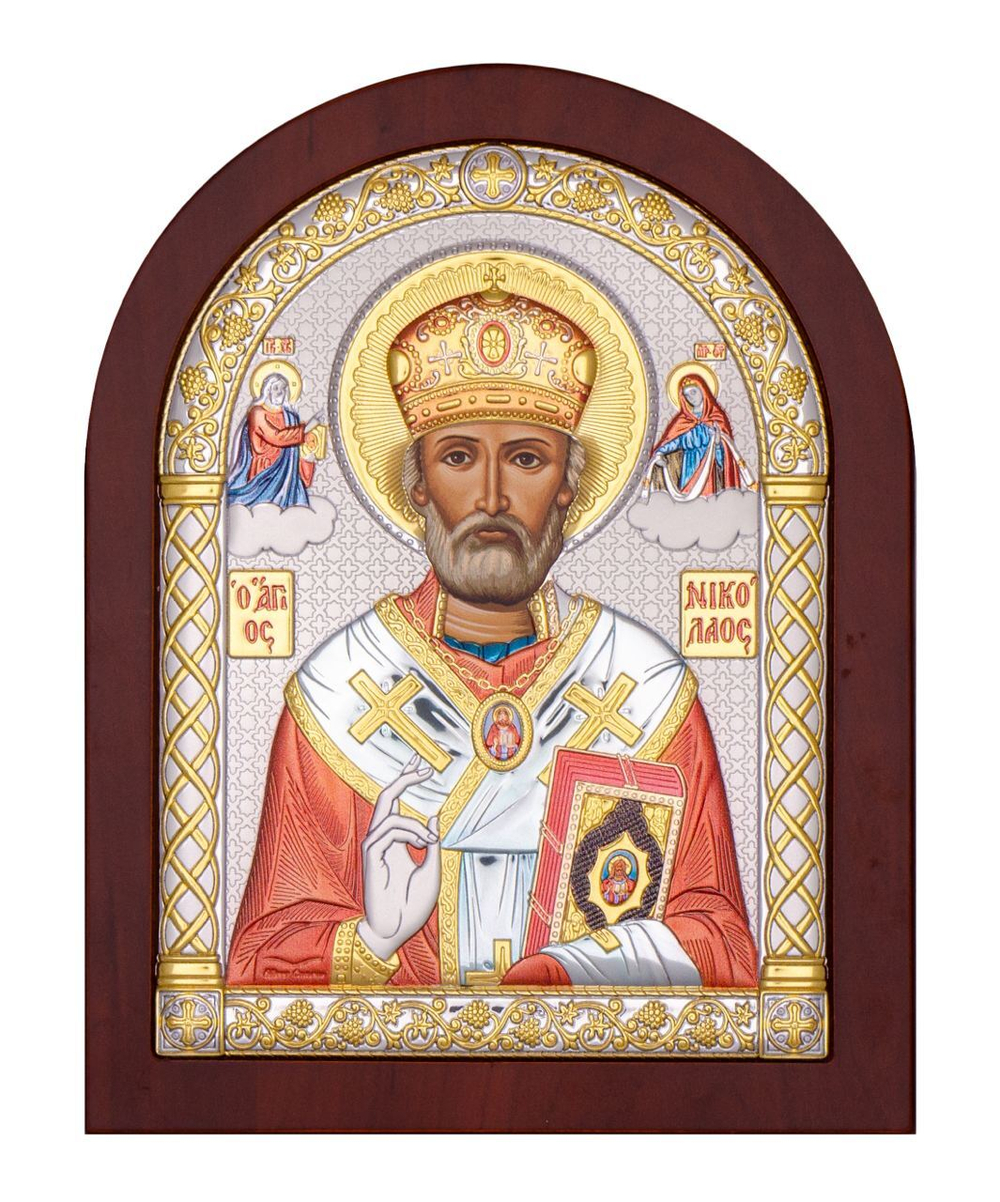 Николай Чудотворец, икона арочная, красное дерево, эмаль 150х200