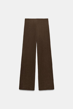 ZARA БРЮКИ ПРЯМОГО КРОЯ ФАКТУРНЫЕ, ТЕМНО-КОРИЧНЕВЫЙ