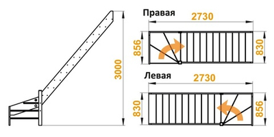 Лестница на второй этаж ЛС-14м Левая (без поручня)