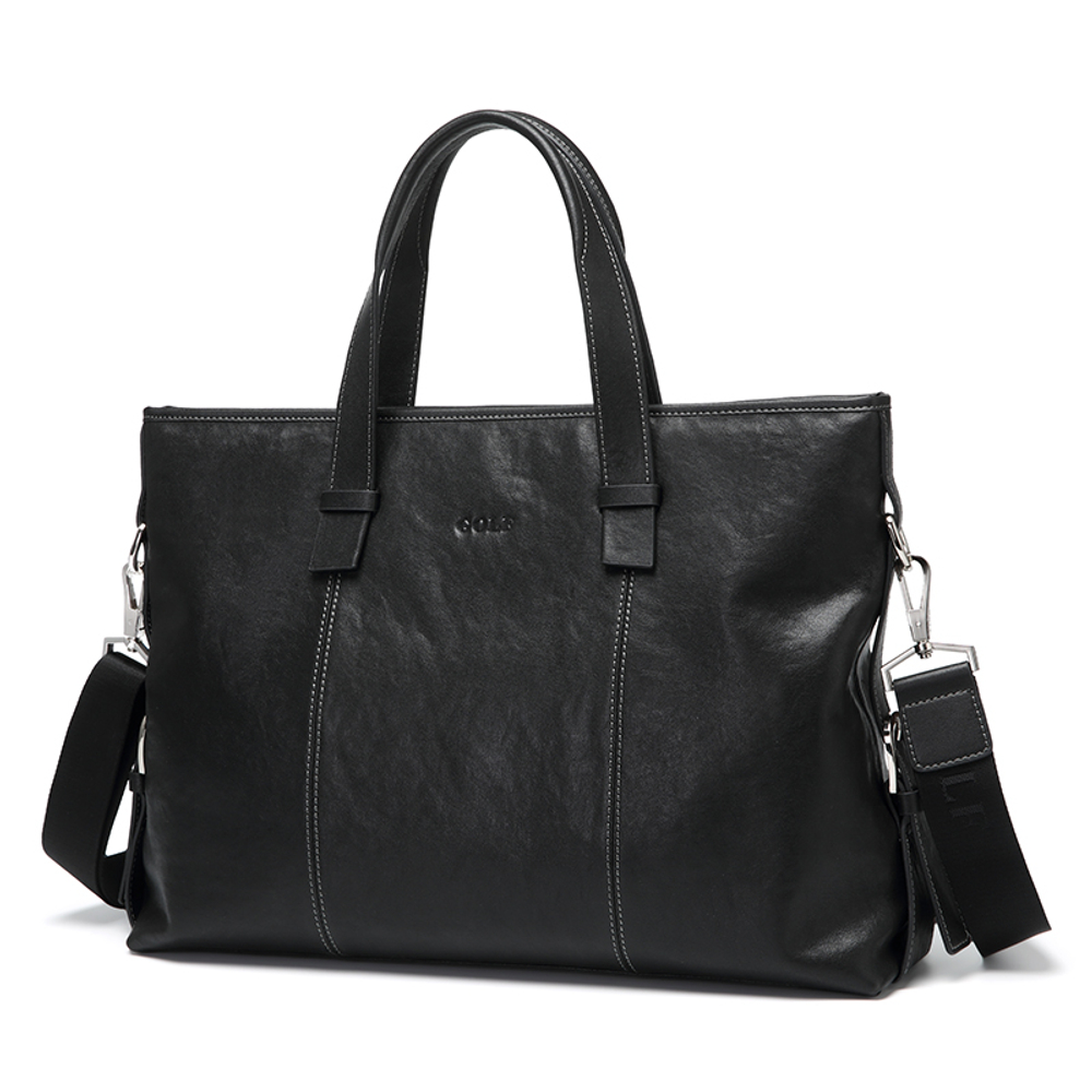 GOLF Cow Leather With Synthetic Leather 13.3 Inches Laptop Bag, Portable, One Shoulder Briefcase Large Men"s Black