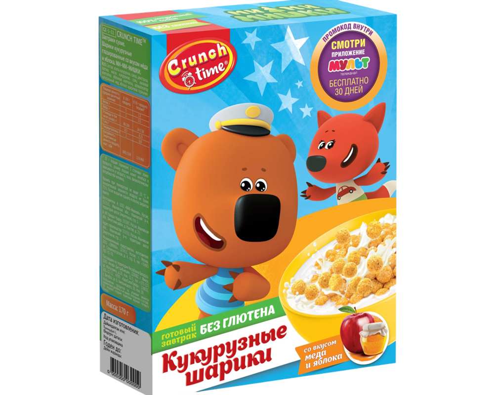 CRUNCH TIME  МИ-МИ-МИШКИ сухой завтрак шарики со вкусом мёда и яблока.,170г.