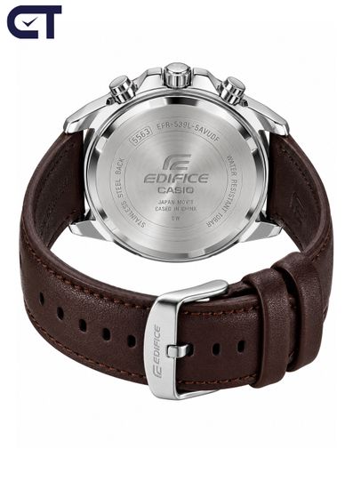 CASIO EFR-539L-5AVUDF EDIFICE мужские наручные часы — хронограф на кожаном ремешке с коричневым циферблатом