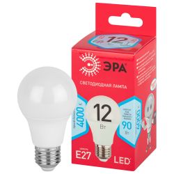 Лампа светодиодная ЭРА RED LINE LED A60-12W-840-E27 R 12Вт груша нейтральный белый свет Е27 | Лампы cветодиодные Груша (A)