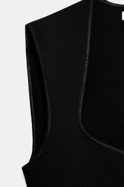 ZARA БОДИ С КВАДРАТНЫМ ВЫРЕЗОМ ИЗ ЭЛАСТИЧНОЙ ТКАНИ, ЧЕРНЫЙ