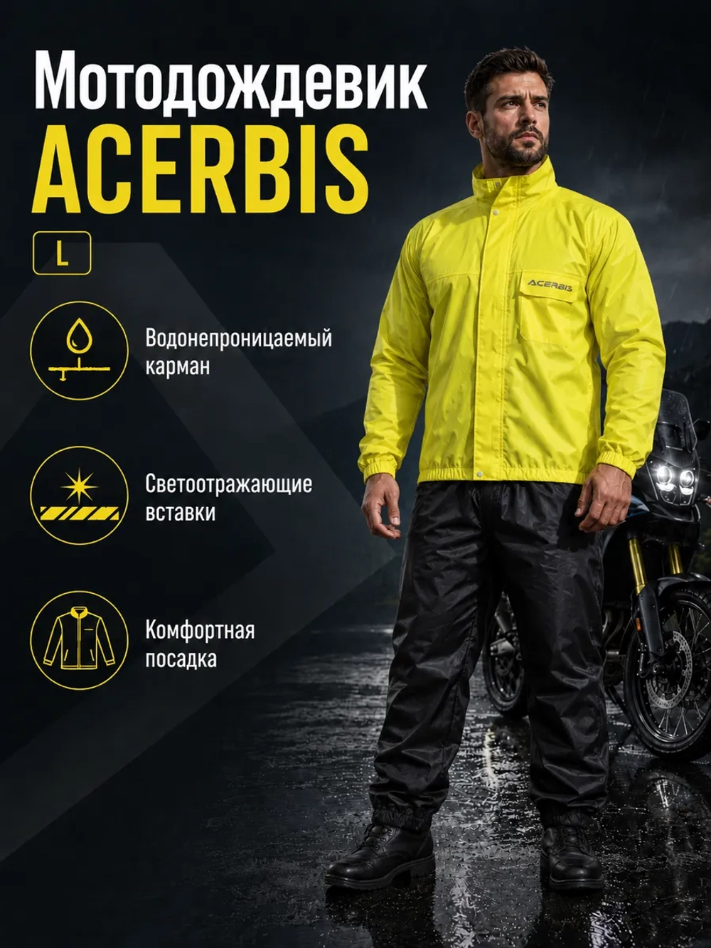 Комбинезон ACERBIS дожд раздель LOGO чёр/жёлт L