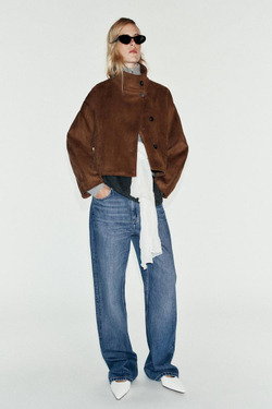 ZARA КОРОТКАЯ КУРТКА ИЗ ИСКУССТВЕННОЙ ЗАМШИ, КОРИЧНЕВЫЙ