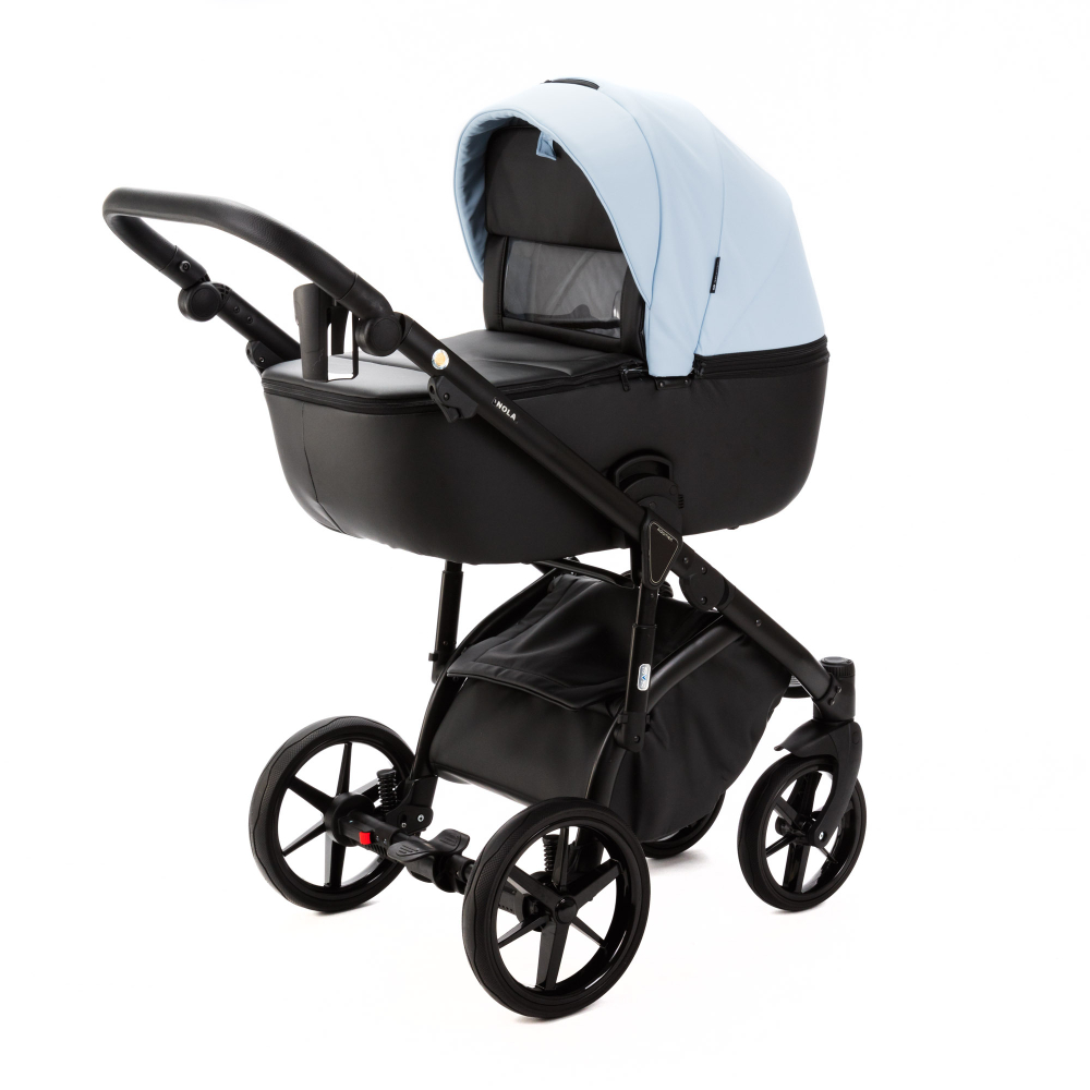 Детская универсальная коляска Adamex NOLA Deluxe 2 в 1 N-SD112 (Голубая экокожа, Черная экокожа)