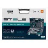 Набор инструментов, 1/2", 1/4", CrV, пластиковый кейс 98 предметов Stels — фото 4