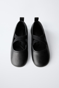 ZARA КОЖАНЫЕ БАЛЕТКИ, ЧЕРНЫЙ