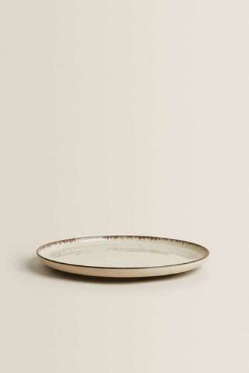 ZARA HOME ФАРФОРОВАЯ ОБЕДЕННАЯ ТАРЕЛКА С ОБОДКОМ ПОД СТАРИНУ, ЭКРЮ