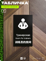 Табличка Тренерская, на дверь и стену, информационная и мультиязычная (русский, английский, китайский), серия GLOBAL, 25х15 см, Айдентика Технолоджи