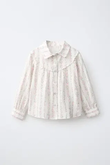 ZARA РУБАШКА С ЦВЕТОЧНЫМ ПРИНТОМ, ЭКРЮ