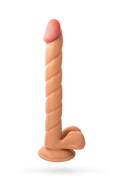 Длинный гибкий спиралевидный фаллос на присоске Real Stick 11'' (Цвет: телесный)