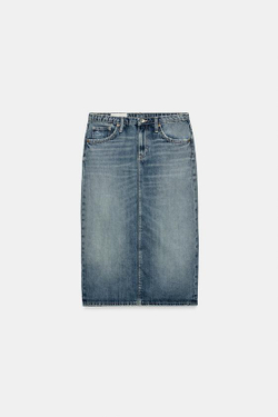 ZARA ДЖИНСОВАЯ ЮБКА МИДИ TRF, СИНИЙ