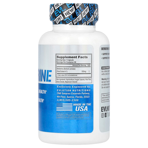 EVLution Nutrition, берберин, 60 растительных капсул (500 мг в 1 капсуле)
