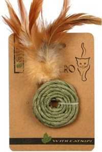 MON TERO ECO Игрушка для кошек, Колечко с перьями и кошачьей мятой, зеленая, 5 см
