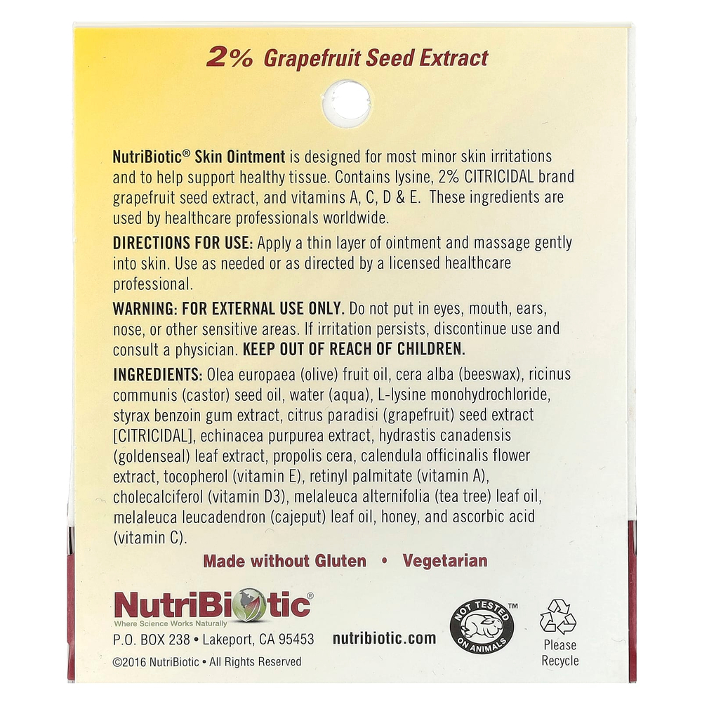 NutriBiotic, Мазь для кожи, 2 % экстракта семян грейпфрута и лизина, 0,5 жидкой унции (15 мл)