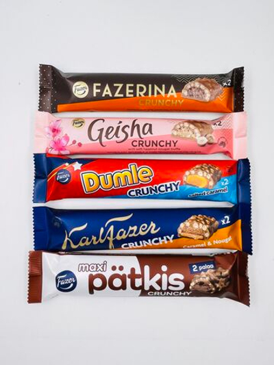 Fazer Набор батончиков Crunchy с воздушным рисом в шоколаде, ассорти 5 видов, 265 г
