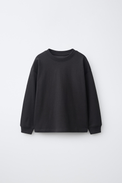 ZARA ФУТБОЛКА ИЗ ПЛОТНОГО ХЛОПКА, АНТРАЦИТОВО-СЕРЫЙ