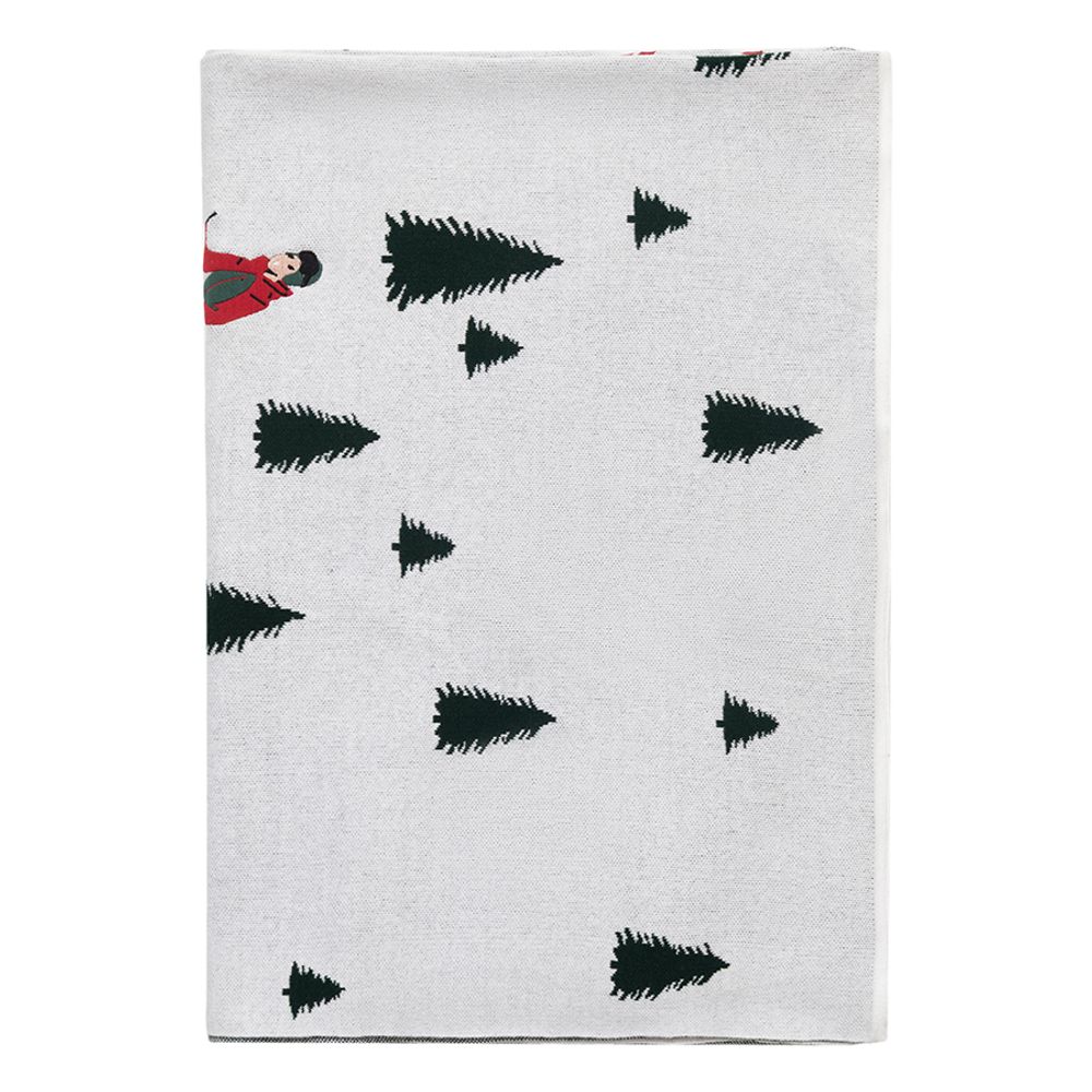 Плед вязаный с новогодним рисунком Лыжники из коллекции New Year Essential,130х180 см