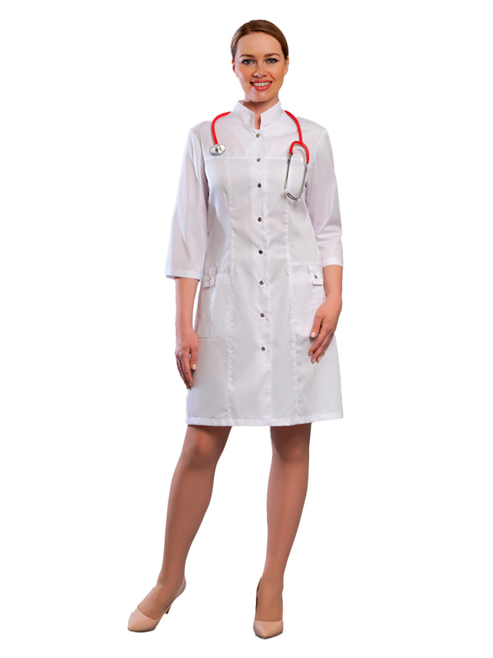 Халат медицинский женский Doctor Big 248ТС на кнопках, белый, 46