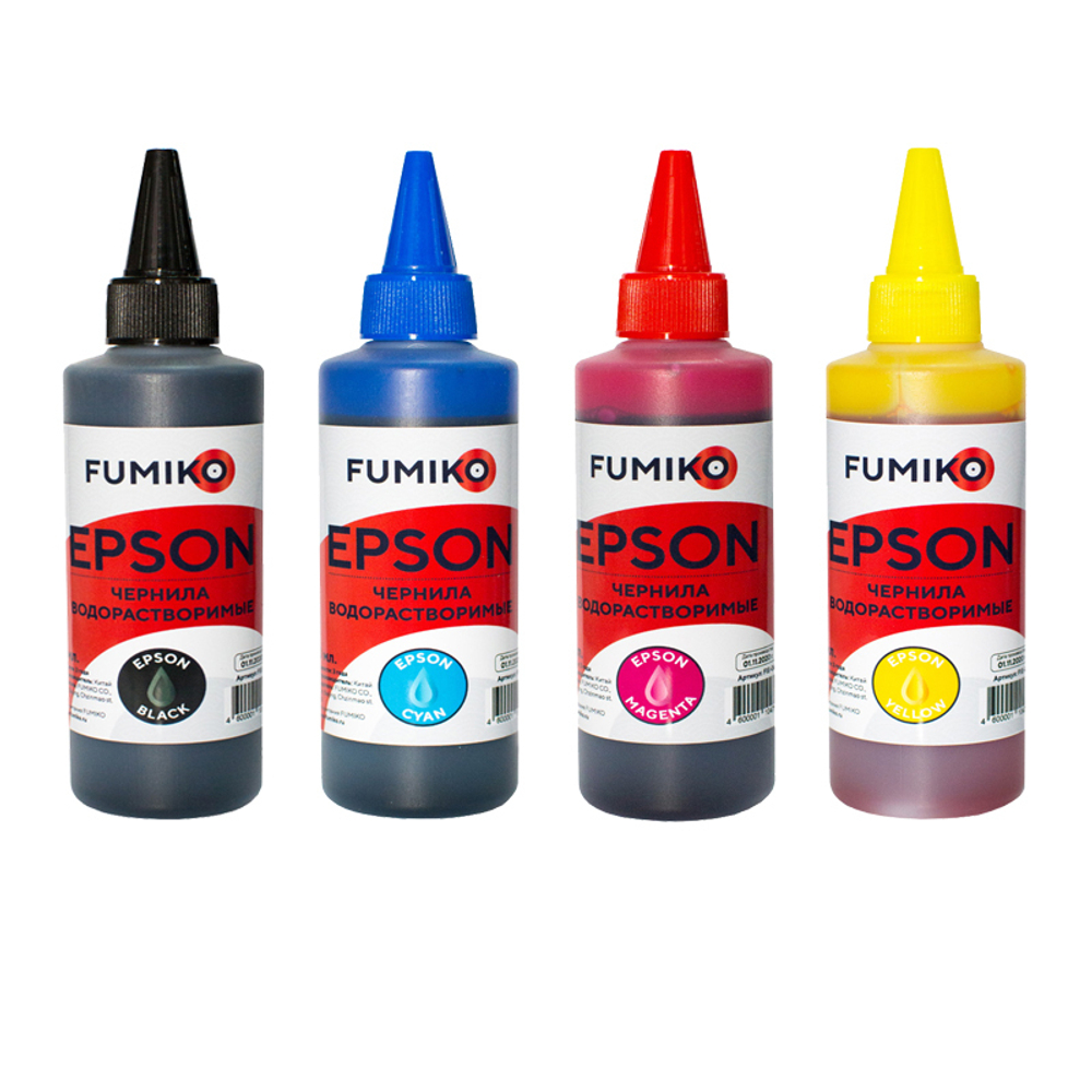 Чернила для принтера Epson L100, L110, L132, L120, L222, L312, L364, L210, L350, L355 - 4 цвета. Комплект 4х100мл