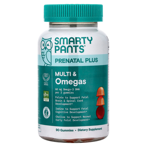 SmartyPants, Prenatal Plus, мультивитамины и омега-кислоты, со вкусом апельсиново-клубничного лимонада, 90 жевательных таблеток