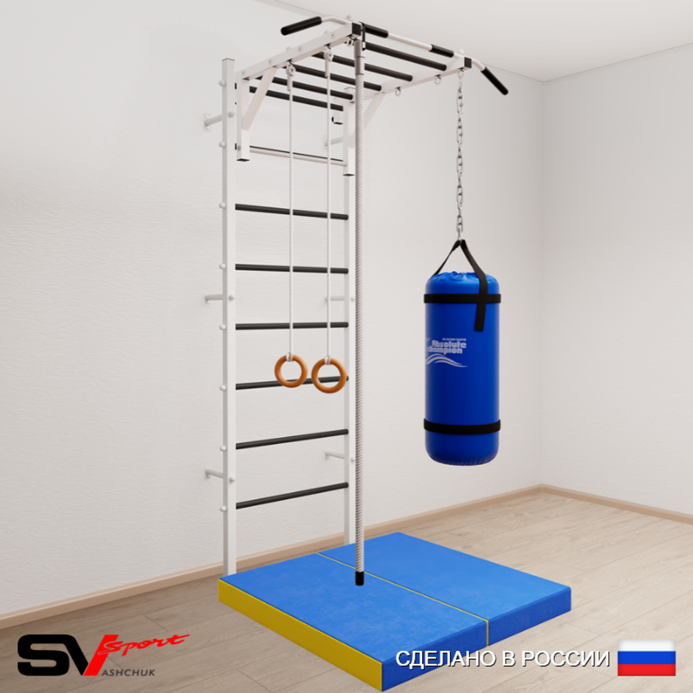 Шведская стенка Sv Sport усиленная 6335 (Турник рукоход/Канат/Кольца/Цепь/Мешок 15кг/Мат 1м)
