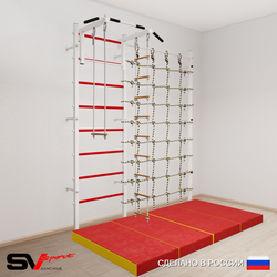 Шведская стенка Sv Sport усиленная 61840 (Турник стандарт/Лестница/Трапеция/Мат 2м/Канатный лаз)