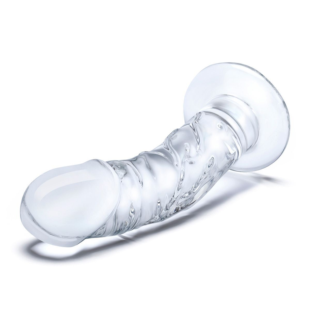Стеклянный фаллоимитатор из стекла 7’’ Curved Realistic Glass Dildo With Veins - 15,9 см. (Цвет: прозрачный)