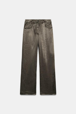 ZARA АТЛАСНЫЕ БРЮКИ — ZW COLLECTION, ТЕМНО-ЗЕЛЕНЫЙ