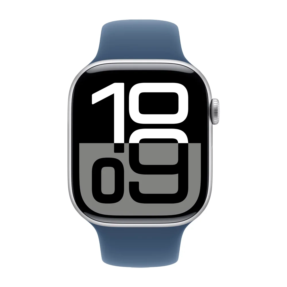 Умные часы Apple Watch Series 10 GPS, 46mm, Silver Aluminium Case with Sport Band M/L, Denim (Серебристый)