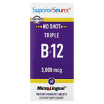 Superior Source, Triple B-12, 3000 мкг, 60 быстрорастворимых таблеток MicroLingual