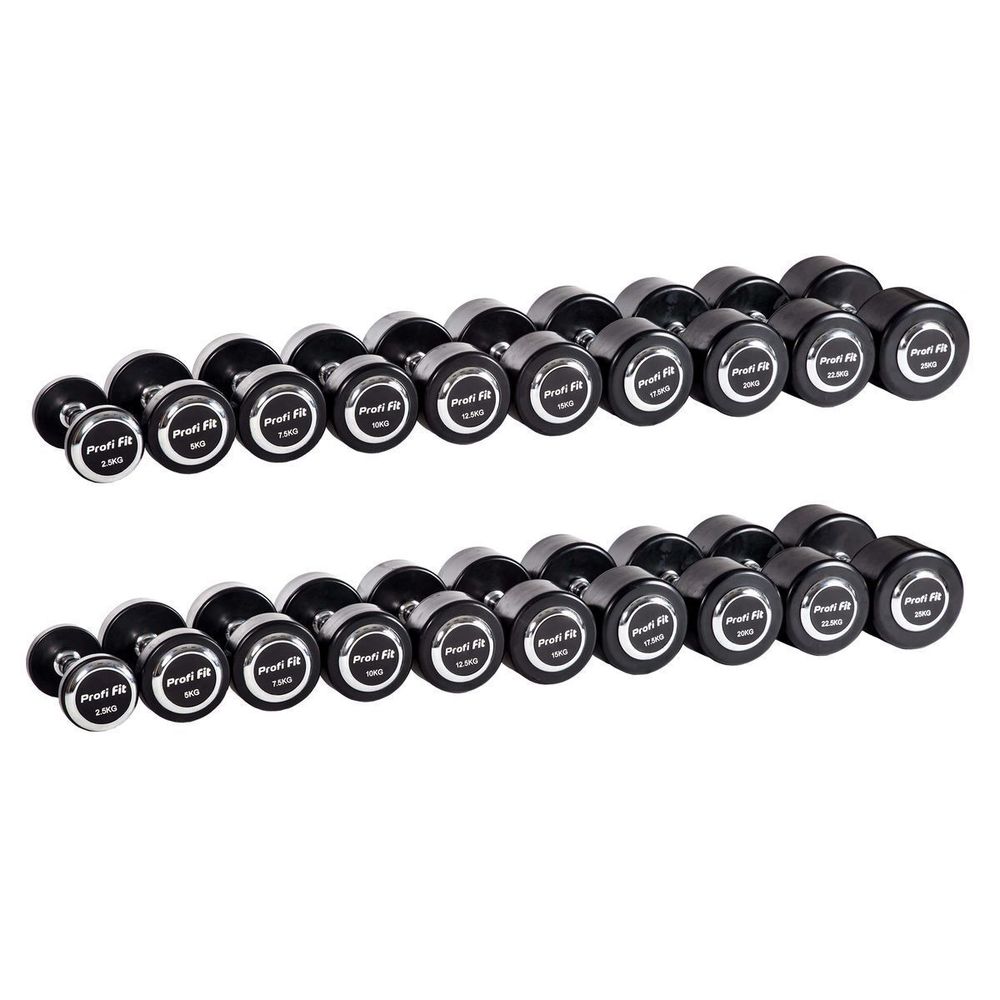 Гантельный ряд профессиональный (шаг 2,5 кг, 10 пар) PROFI-FIT 2,5-25 кг