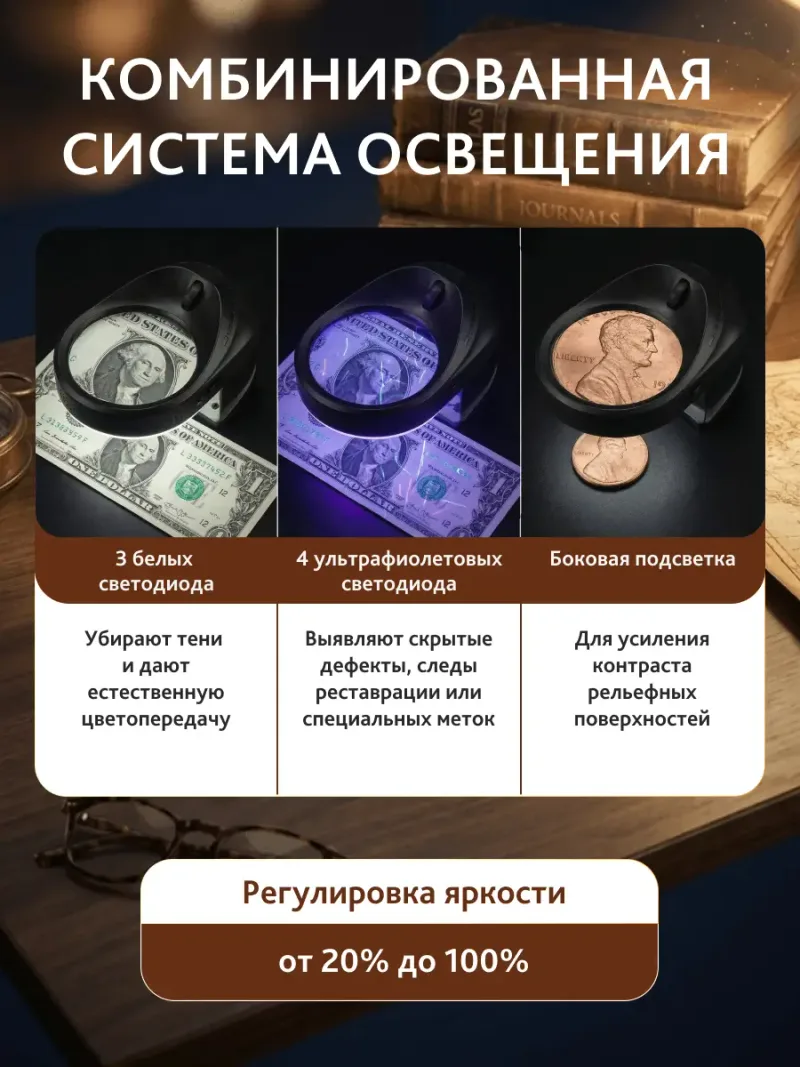 Лупа цифровая Levenhuk ERGO 30 с подсветкой возле монет и ассигнаций
