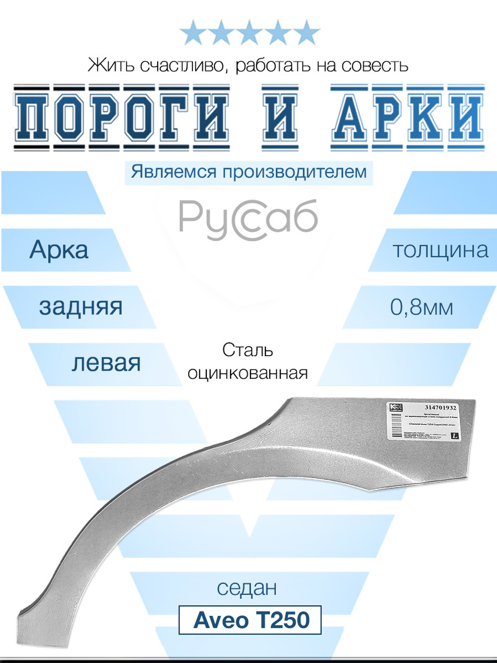 Арка левая Chevrolet Aveo T250 2005-2012 седан