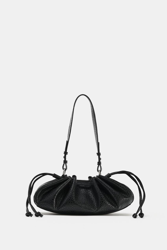 ZARA УДЛИНЕННАЯ СУМКА СО СБОРКАМИ, ЧЕРНЫЙ